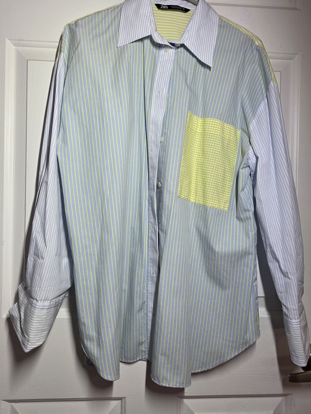 Zara Striped Poplin Shirt Light Blue & Yellow - Picture 3 of 9